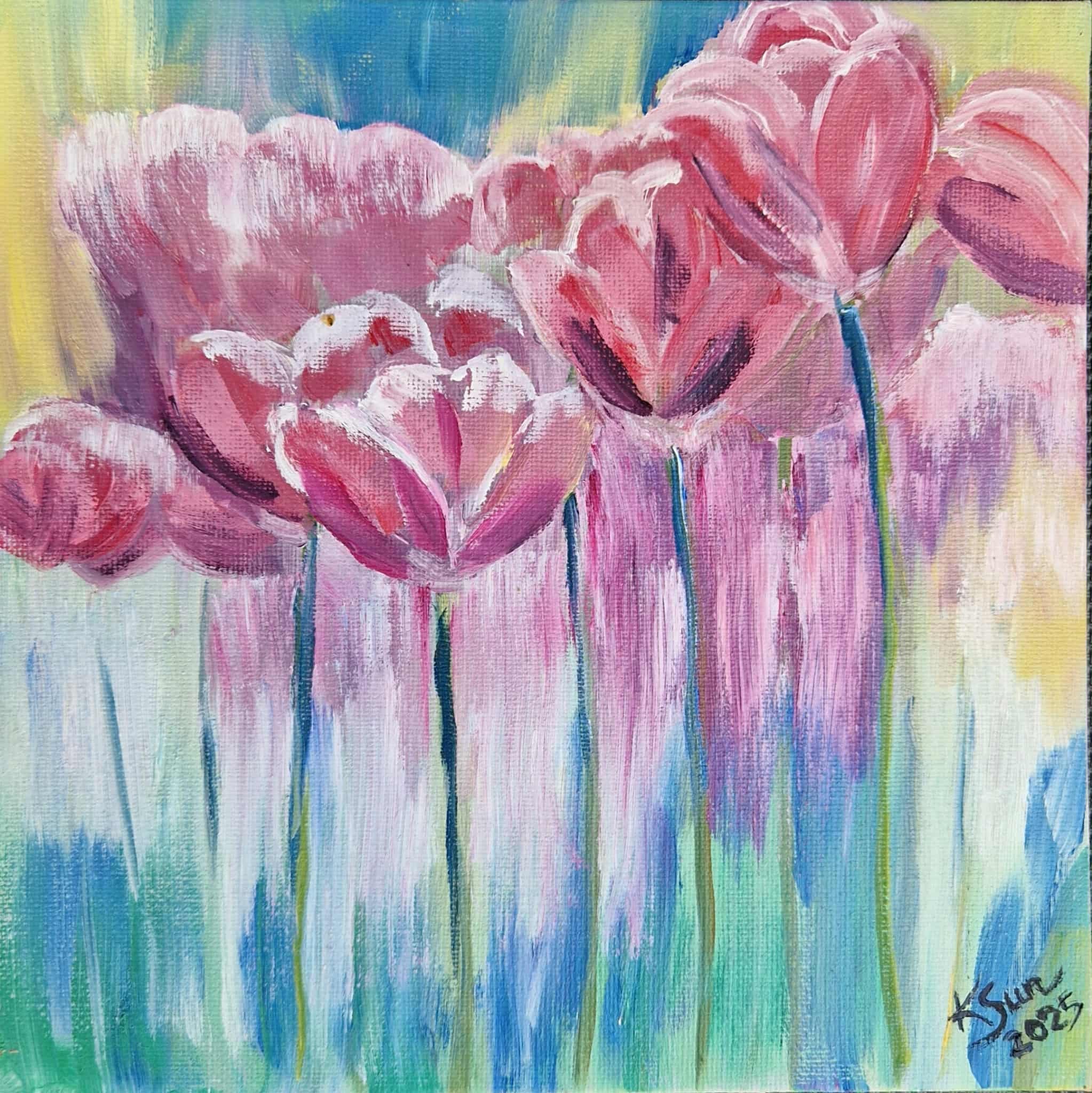 Rosa tulipaner med abstrakt bakgrunn